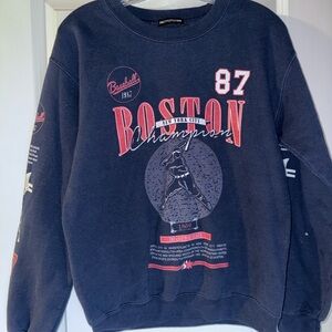 PrettyLittleThing Navy Boston Graphic Sweatshirt with Red Accents